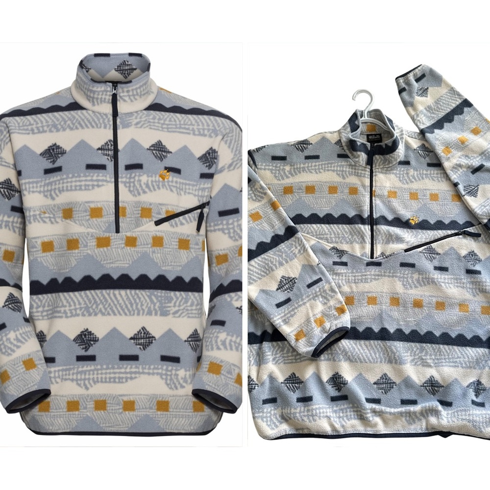 Jack Wolfskin‎ Fleece Pullover Aztec Men’s XL Nanuk Ecosphere Loud Pattern Blue